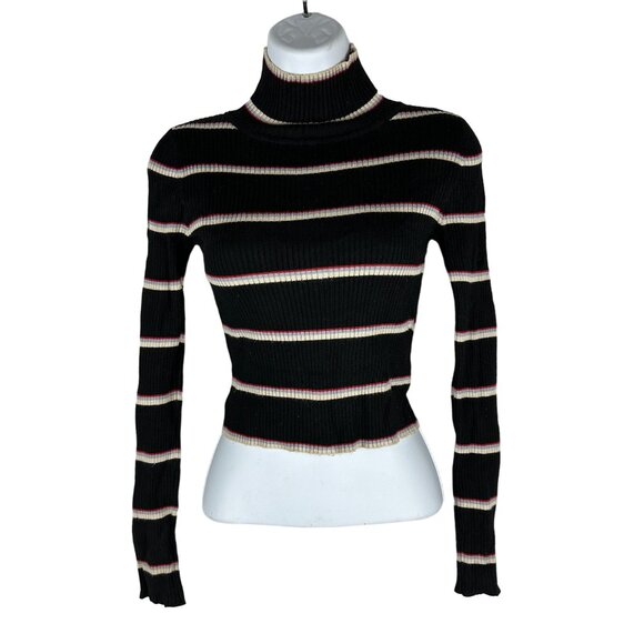 Pink Republic Size XS Black Red Striped Turtleneck Sweater - Picture 1 of 5